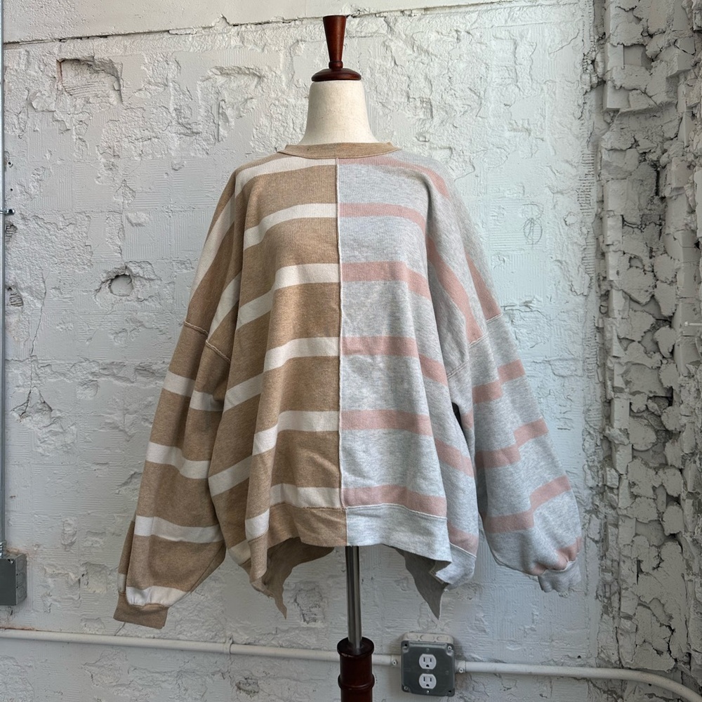 Free People Neutral Striped Knit Sweater - Beige, Cream & Blush